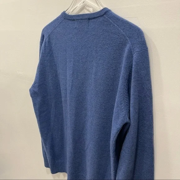 McKenzy Superfine Outwear Vintage Lambswool V-Neck Sweater Blue Long Sleeve L